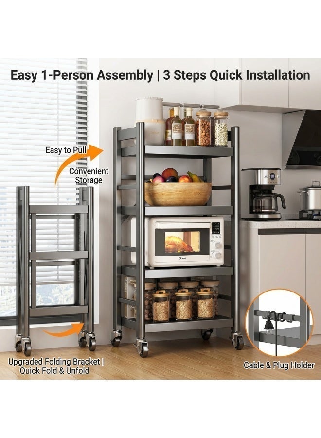 رفّ تخزين للمطبخ معدني 4 طبقات ، قوي مع عجلات وقفل، وحدة تنظيم قابلة للطي للمطبخ والمرآب والمخزن - منظم سعة كبيرة - Image 2